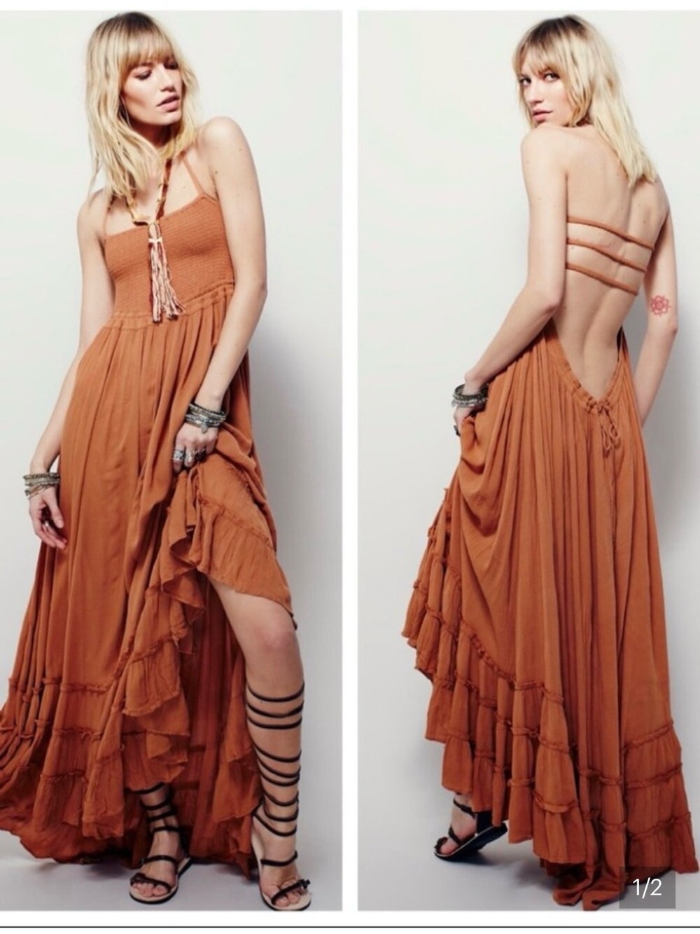 FREE PEOPLE Extratropical Halter Maxi Dress burnt orange rust XS